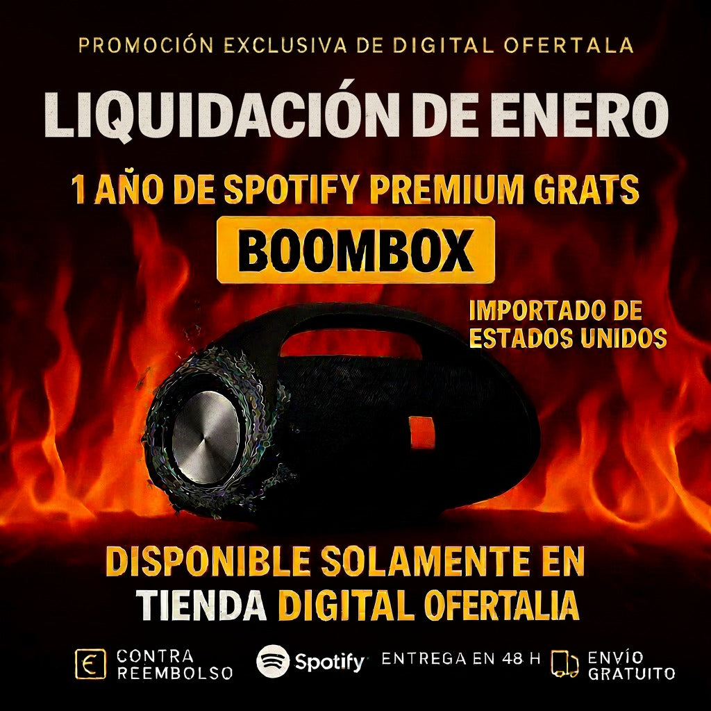 ¡POTENCIA Y SONIDO IMBATIBLES! ¡El BOOMBOX HA LLEGADO! +1 Año de Suscripción a Spotify Premium Gratis