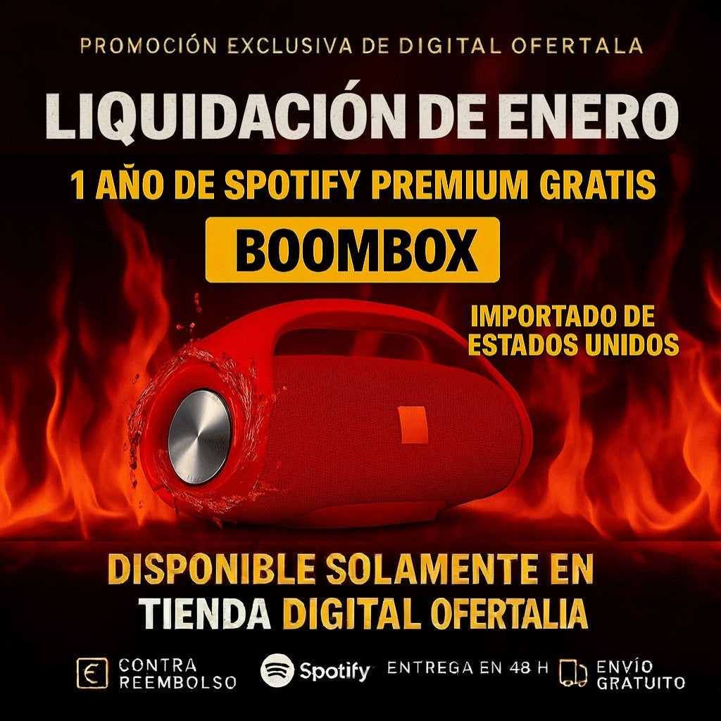 ¡POTENCIA Y SONIDO IMBATIBLES! ¡El BOOMBOX HA LLEGADO! +1 Año de Suscripción a Spotify Premium Gratis