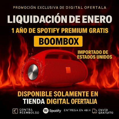 ¡POTENCIA Y SONIDO IMBATIBLES! ¡El BOOMBOX HA LLEGADO! +1 Año de Suscripción a Spotify Premium Gratis