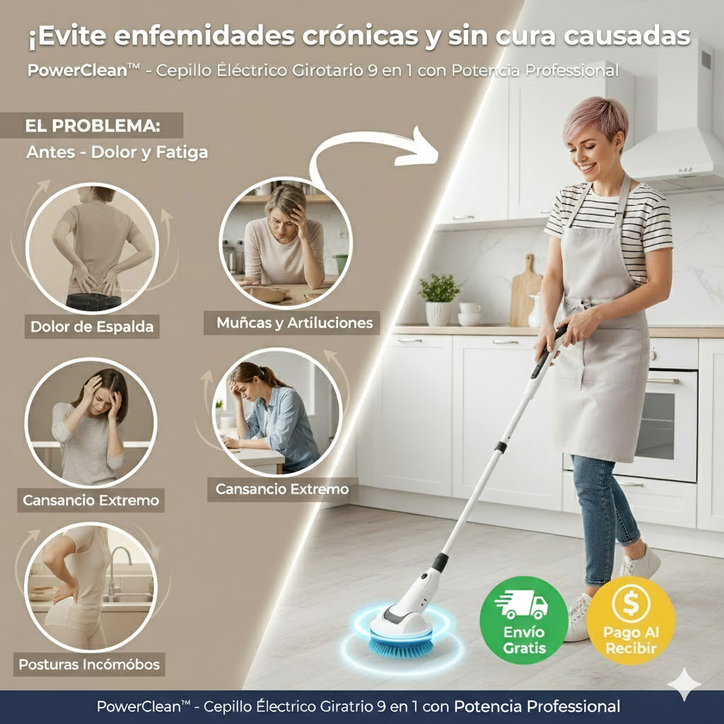 [Adiós al Dolor, al Esfuerzo y al Cansancio] PowerClean™ - Cepillo Eléctrico Giratorio 9 en 1 con Potencia Profesional