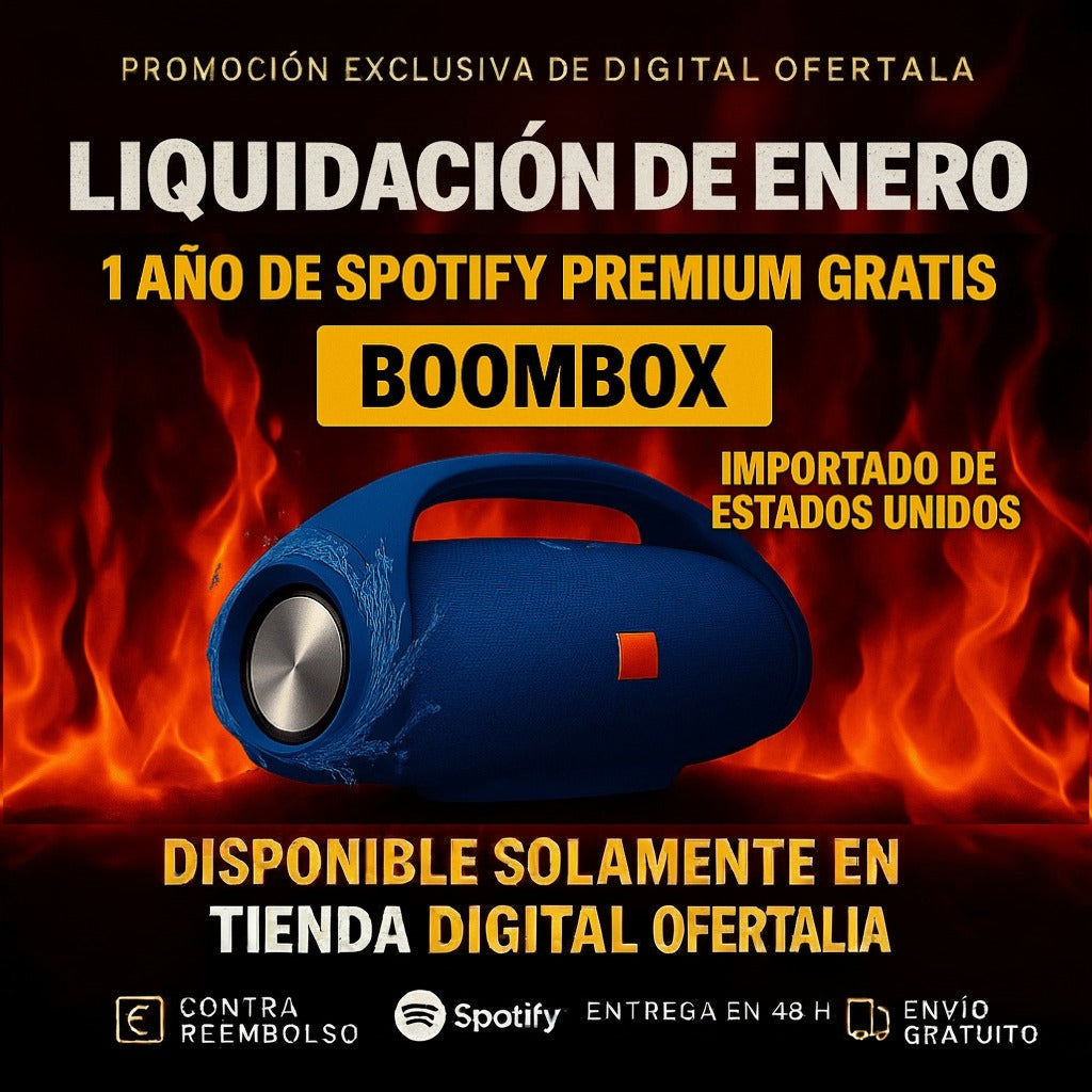 ¡POTENCIA Y SONIDO IMBATIBLES! ¡El BOOMBOX HA LLEGADO! +1 Año de Suscripción a Spotify Premium Gratis