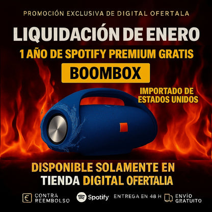 ¡POTENCIA Y SONIDO IMBATIBLES! ¡El BOOMBOX HA LLEGADO! +1 Año de Suscripción a Spotify Premium Gratis