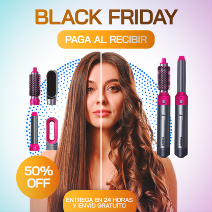 🔥Black Friday🔥 AirLuxe™ - Cepillo de Aire Caliente 5 en 1 – Seca, Alisa y Da Volumen en Minutos