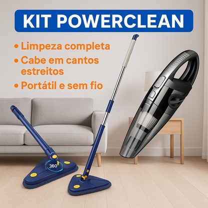 Kit PowerClean 2 en 1 – Fregona Giratoria + Aspiradora Portátil Recargable (LIQUIDACIÓN POR CIERRE)