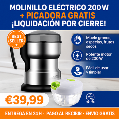Molinillo Eléctrico 200W 5 em 1 + Picadora MiniChef GRATIS – ¡Liquidación Final por Cierre de Tienda!