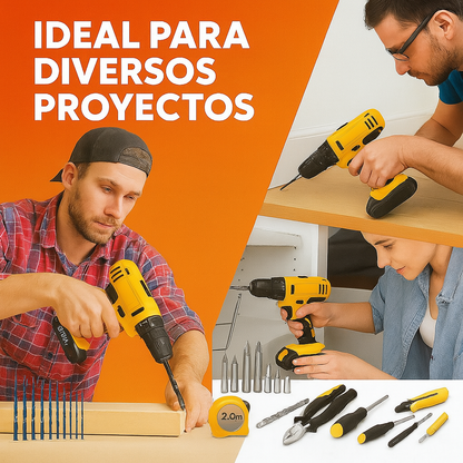 🔥Calentamiento Black Friday🔥 Taladro Inalámbrico 21V con 93 Piezas + Alicate, Cinta Métrica y Más de Regalo