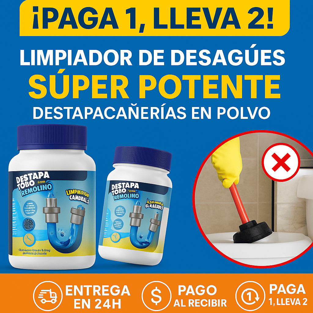 (PAGA 1, LLEVA 2) Limpiador de Desagües Súper Potente - Destapacañerías en Polvo para Desagües y Baños