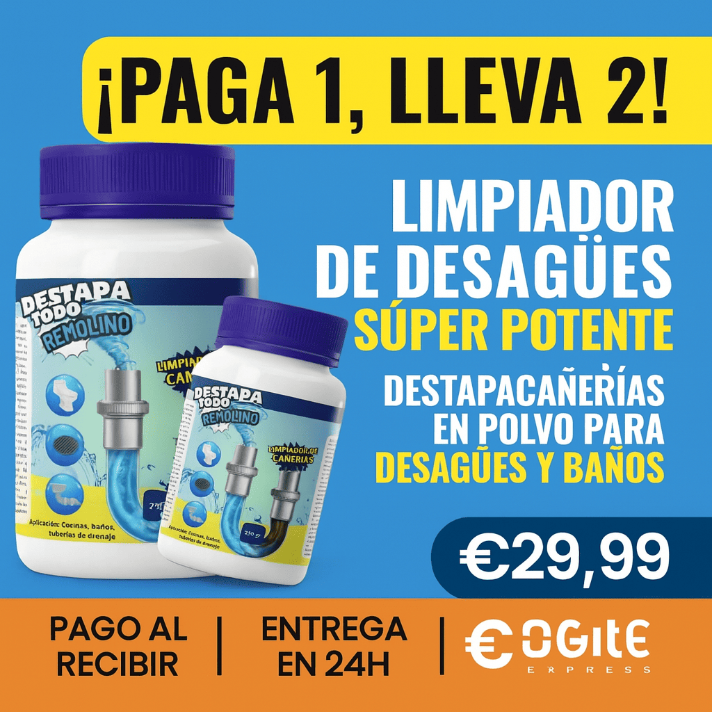 (PAGA 1, LLEVA 2) Limpiador de Desagües Súper Potente - Destapacañerías en Polvo para Desagües y Baños