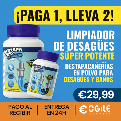 (PAGA 1, LLEVA 2) Limpiador de Desagües Súper Potente - Destapacañerías en Polvo para Desagües y Baños
