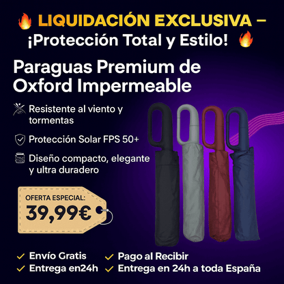 Paraguas Clip Premium de Oxford Impermeable – Protección Solar FPS50+ y Resistencia al Viento y Tormentas