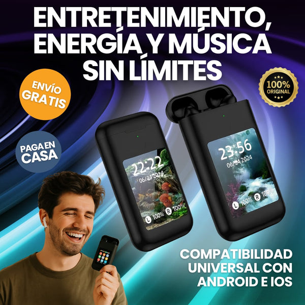 BassVision® Power Bank Premium con Audífonos, Pantalla LCD y Linterna Incorporada (LIQUIDACIÓN POR CIERRE)