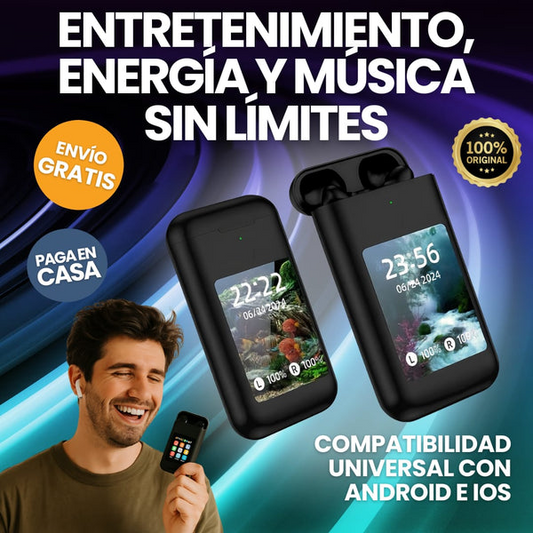 BassVision® Power Bank Premium con Audífonos, Pantalla LCD y Linterna Incorporada (LIQUIDACIÓN POR CIERRE)