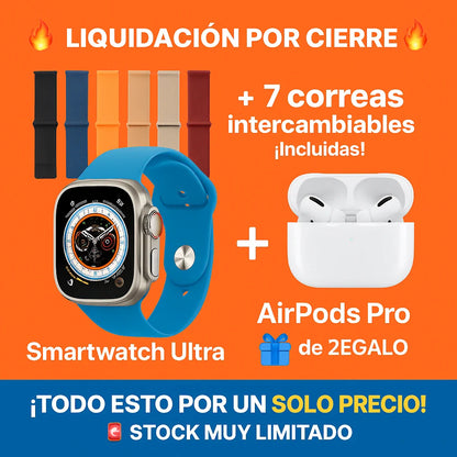 Smartwatch Ultra + 7 Correas + AirPods Pro 2ª Gen de REGALO (LIQUIDACIÓN POR CIERRE)