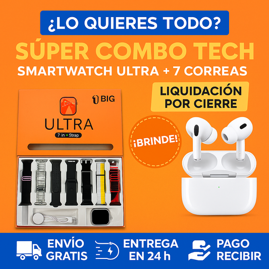 Smartwatch Ultra + 7 Correas + AirPods Pro 2ª Gen de REGALO (LIQUIDACIÓN POR CIERRE)