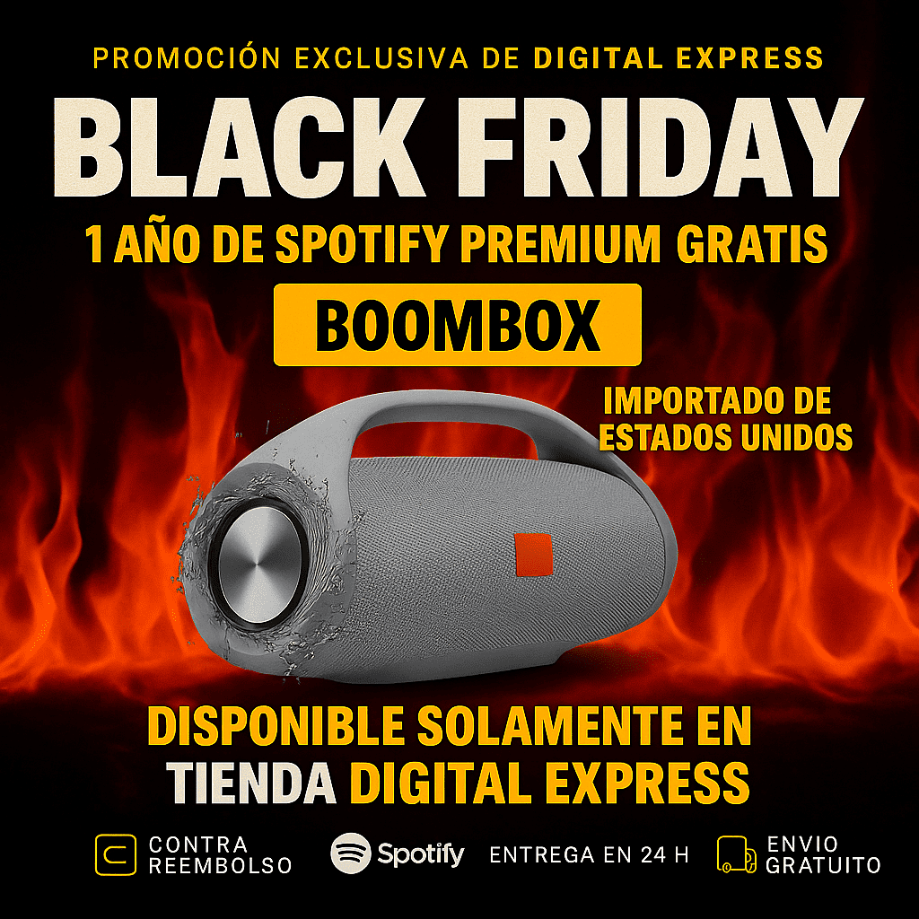 ¡POTENCIA Y SONIDO IMBATIBLES! ¡El BOOMBOX HA LLEGADO! +1 Año de Suscripción a Spotify Premium Gratis