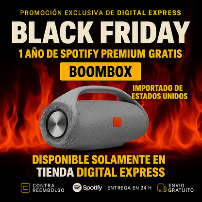 ¡POTENCIA Y SONIDO IMBATIBLES! ¡El BOOMBOX HA LLEGADO! +1 Año de Suscripción a Spotify Premium Gratis