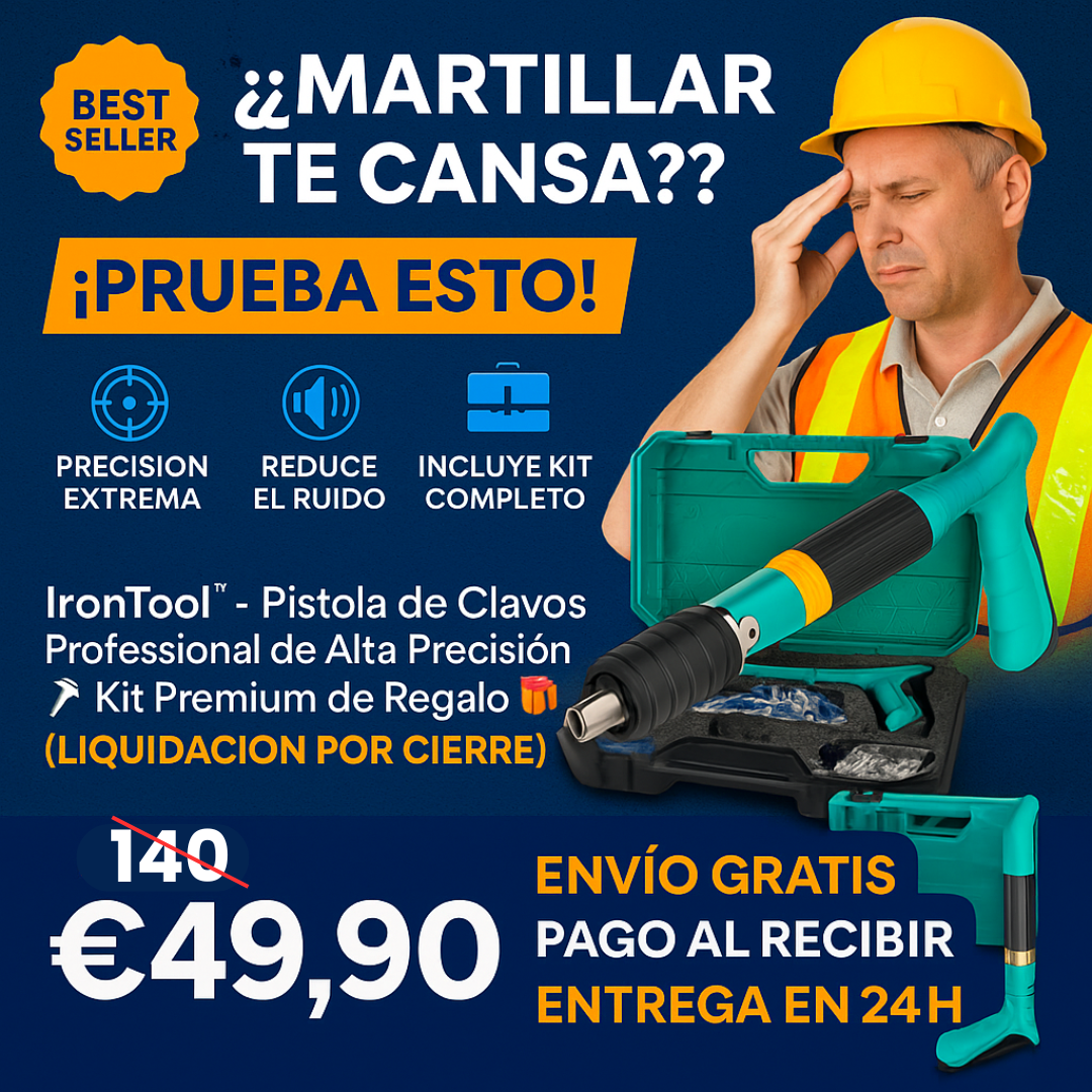 IronTool™ - Pistola de Clavos Profesional de Alta Precisión | Kit Premium de Regalo (LIQUIDACIÓN POR CIERRE)