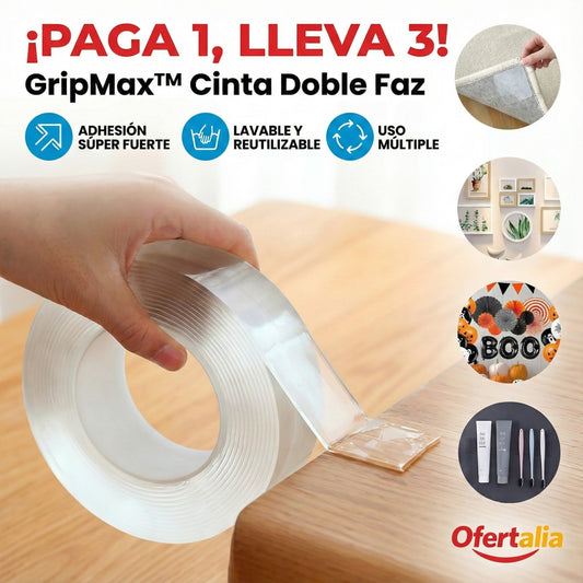 [PAGA 1, LLEVA 3] GripMax™ – 3M Cinta Doble Faz Lavable y Reutilizable con Adhesión Súper Fuerte
