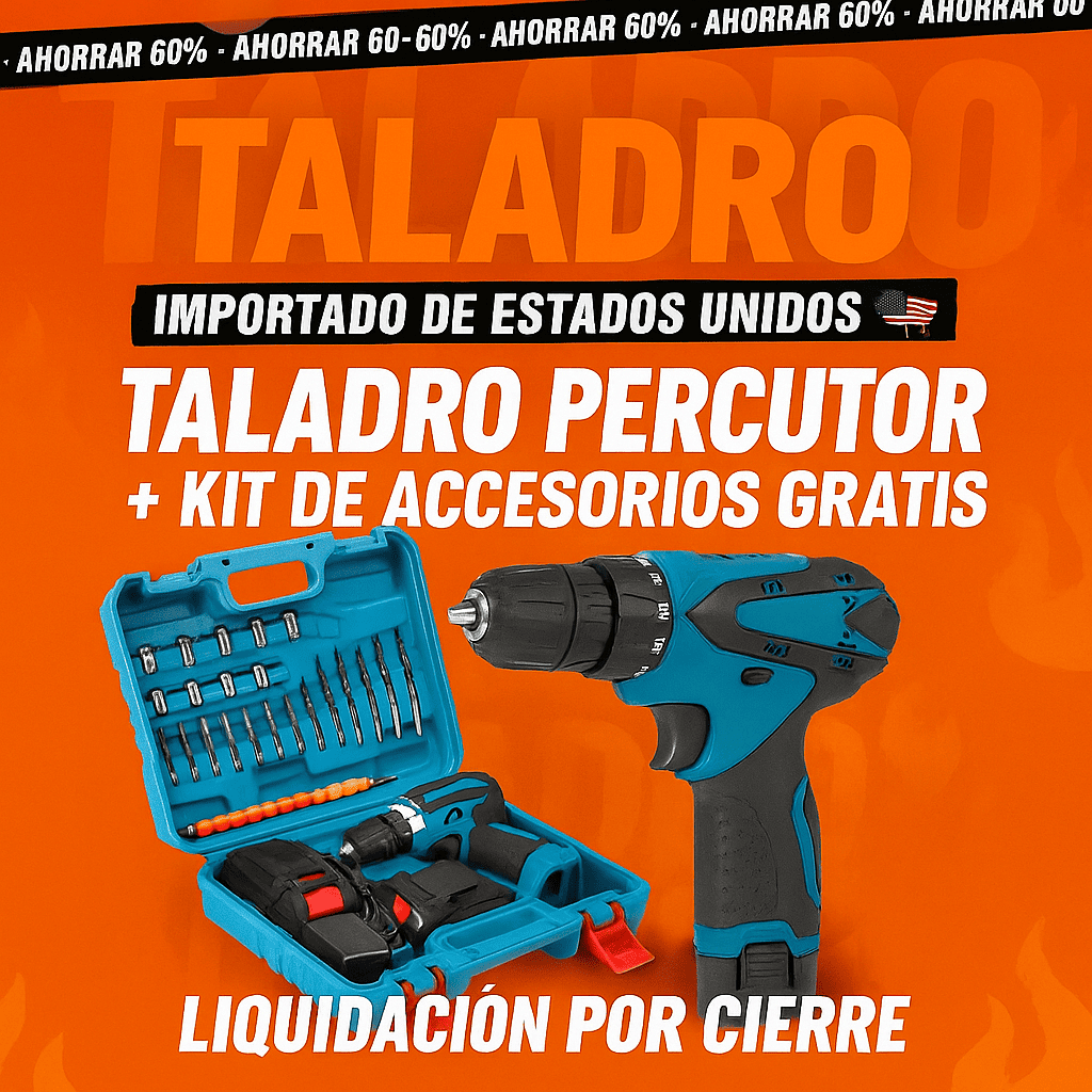 PACK MAESTRO 3-EN-1: Taladro Percutor Inalámbrico + Maletín + 28 Accesorios [REBAJAS DE ENERO] 🛠️