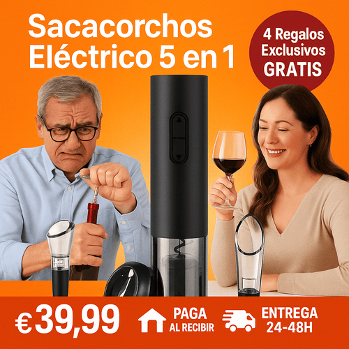 Sacacorchos Eléctrico 5 en 1 + 4 Regalos Exclusivos GRATIS
