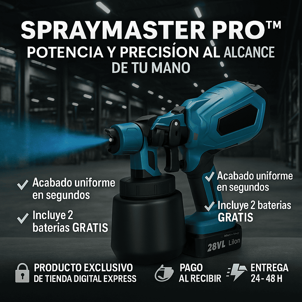SprayMaster PRO™ - Pistola Americana Eléctrica con Guantes, Gafas, Filtro, Cepillo, Tubo, Limpiador y 2 Baterías Gratis