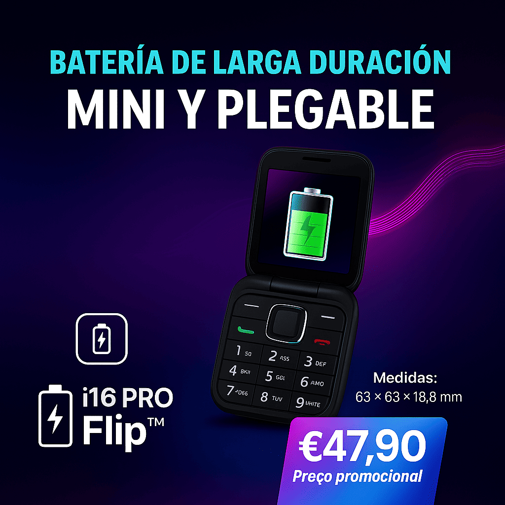 Teléfono Inteligente i16 PRO Flip™ – Diseño plegable, batería duradera, cámara UHD (LIQUIDACION POR CIERRE)
