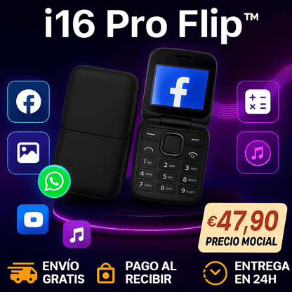 Teléfono Inteligente i16 PRO Flip™ – Diseño plegable, batería duradera, cámara UHD (LIQUIDACION POR CIERRE)